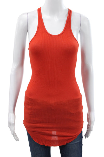 Enza Costa Women Basic Ribbed Scoop Neck Sleeveless Tank Red Size S