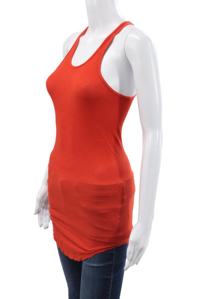Enza Costa Women Basic Ribbed Scoop Neck Sleeveless Tank Red Size S