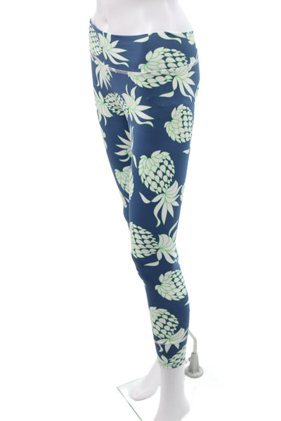 Letarte Women Capri Leggings Blue Geometric Pineapple 80% Nylon Size S