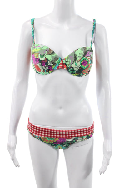 Boys + Arrows Womens Gingham Floral Bikini Bottom Beige Size S