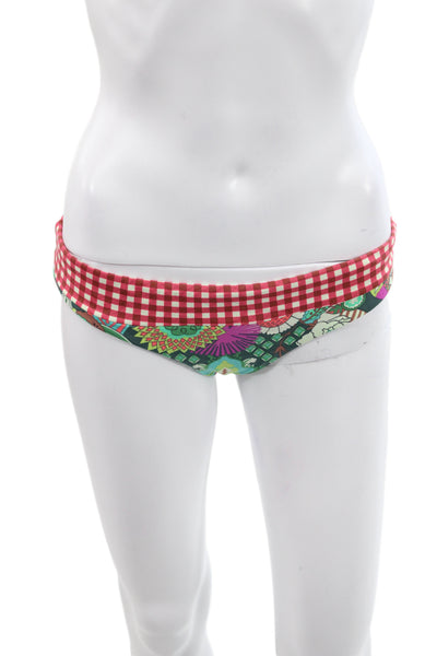 Boys + Arrows Womens Gingham Floral Bikini Bottom Beige Size S