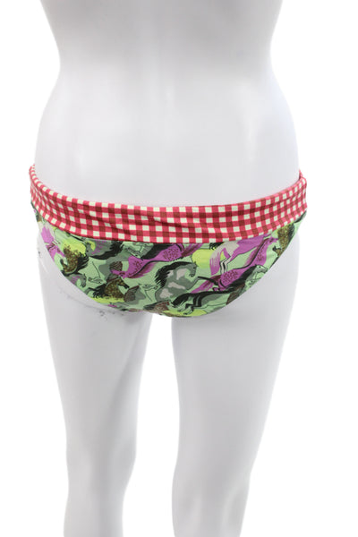 Boys + Arrows Womens Gingham Floral Bikini Bottom Beige Size S