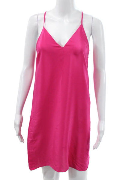 Amanda Uprichard Women Pink Silk V-Neck Slip Dress Party Short Size XS