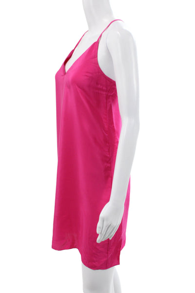 Amanda Uprichard Women Pink Silk V-Neck Slip Dress Party Short Size XS