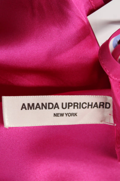 Amanda Uprichard Women Pink Silk V-Neck Slip Dress Party Short Size XS