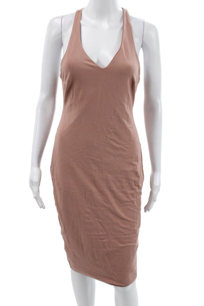 Kookai Women Bodycon Pink Cotton V-Neck Sleeveless Midi Dress Size 2