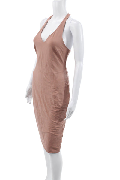 Kookai Women Bodycon Pink Cotton V-Neck Sleeveless Midi Dress Size 2