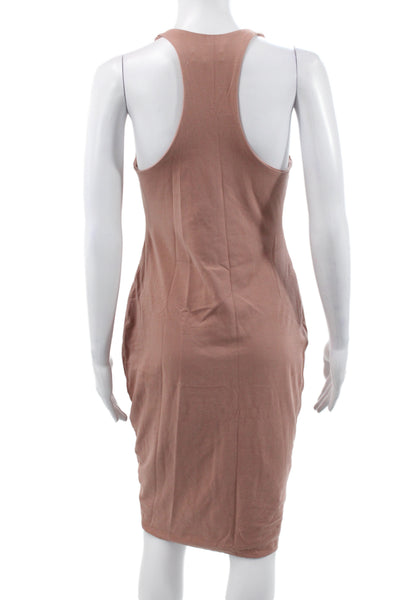 Kookai Women Bodycon Pink Cotton V-Neck Sleeveless Midi Dress Size 2