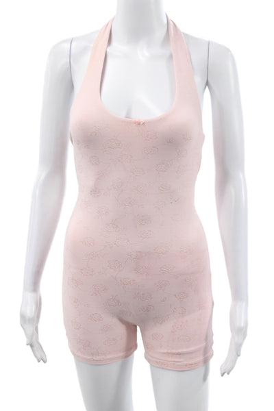 Frankies Bikinis Women Pink Floral Halter Sleeveless Romper 85% Nylon Size S