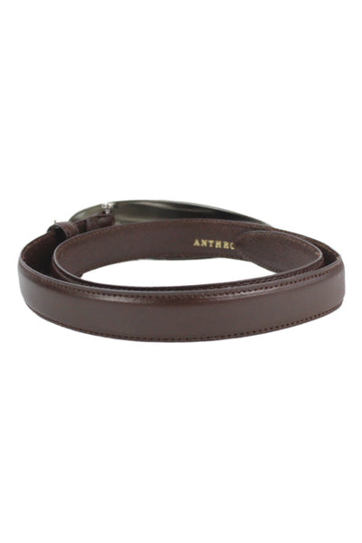 Anthropologie Womens Leather Silver-Tone Buckle Skinny Belt Brown Size Small