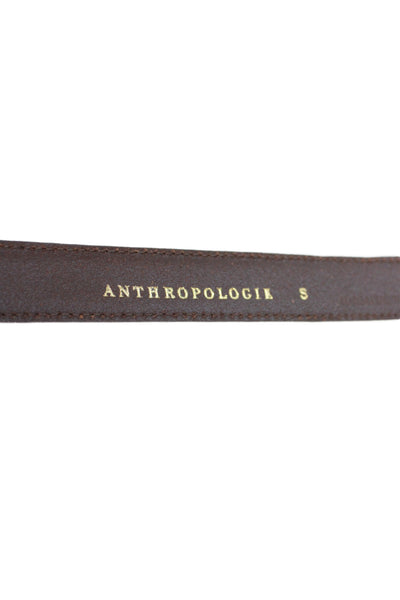 Anthropologie Womens Leather Silver-Tone Buckle Skinny Belt Brown Size Small