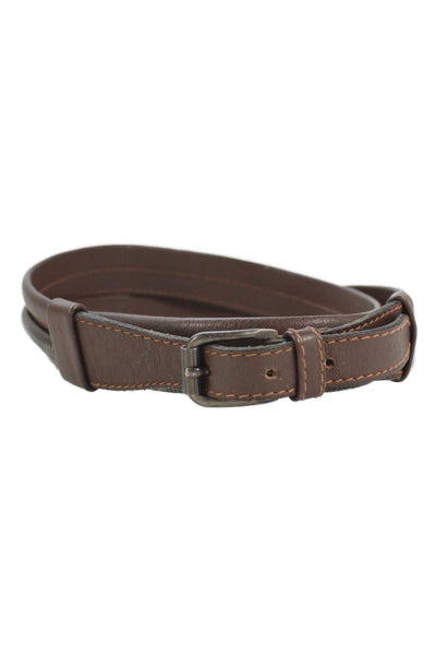 Anthropologie Womens Leather Silver-Tone Buckle Skinny Belt Brown Size Small