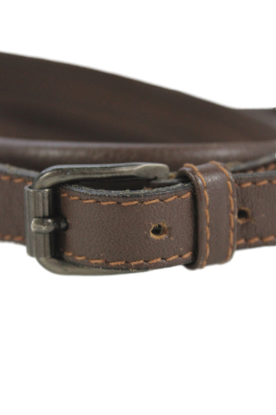 Anthropologie Womens Leather Silver-Tone Buckle Skinny Belt Brown Size Small