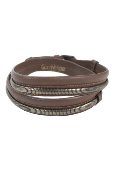 Anthropologie Womens Leather Silver-Tone Buckle Skinny Belt Brown Size Small