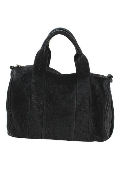 Alexander Wang Womens Textured Leather Studded Medium Satchel Handbag Black