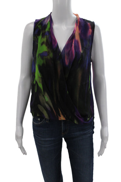 Trina Turk Women Silk Sleeveless Tunic Blouse V-Neck Black Size S