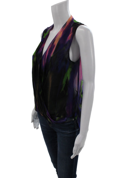 Trina Turk Women Silk Sleeveless Tunic Blouse V-Neck Black Size S