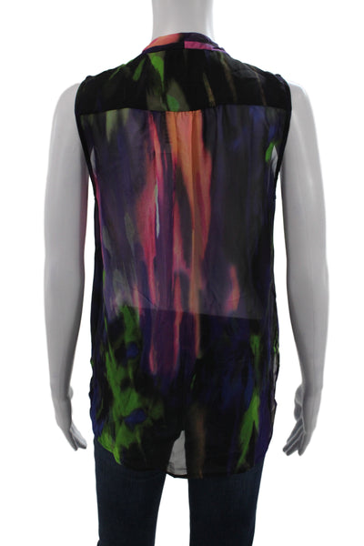 Trina Turk Women Silk Sleeveless Tunic Blouse V-Neck Black Size S