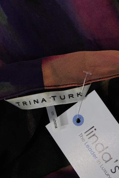 Trina Turk Women Silk Sleeveless Tunic Blouse V-Neck Black Size S