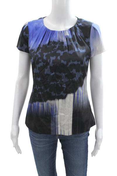Elie Tahari Women Black Silk Animal Print Sleeveless Zip Blouse Size S