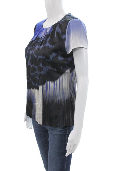 Elie Tahari Women Black Silk Animal Print Sleeveless Zip Blouse Size S