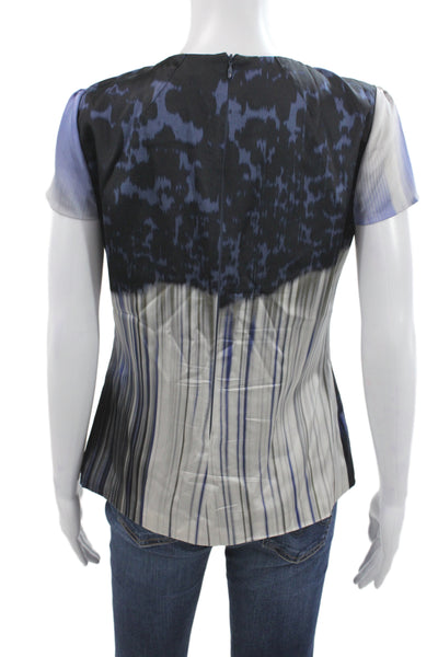Elie Tahari Women Black Silk Animal Print Sleeveless Zip Blouse Size S