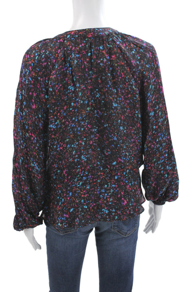 Parker Womens Tunic Black Floral V Neck Long Sleeve Silk Blend Size 2XS
