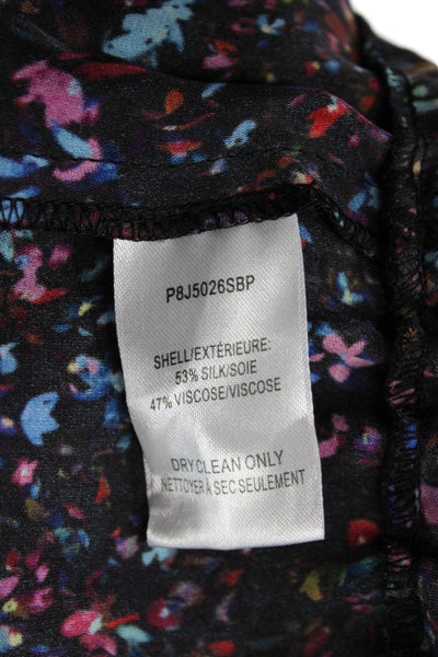 Parker Womens Tunic Black Floral V Neck Long Sleeve Silk Blend Size 2XS