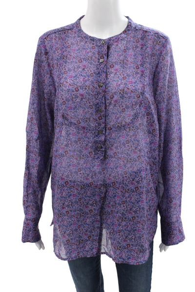 Parker Womens Tunic Black Floral V Neck Long Sleeve Silk Blend Size 2XS