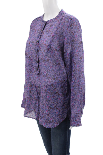Parker Womens Tunic Black Floral V Neck Long Sleeve Silk Blend Size 2XS
