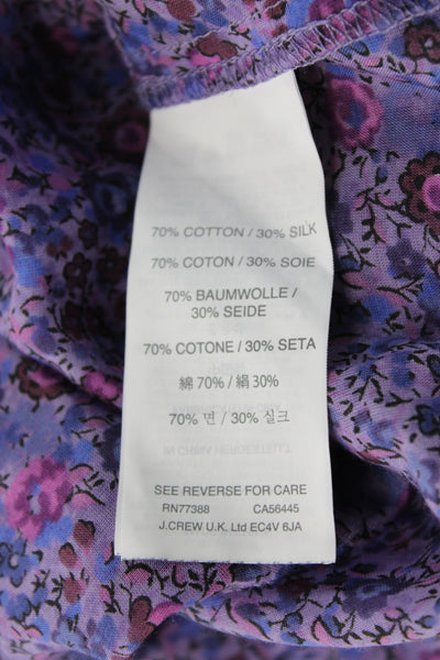 J Crew Womens Purple Floral Henley Tunic Blouse Long Sleeve Button Size 12