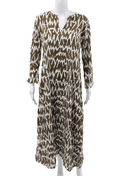 Virginia Witbeck Women Brown Cotton V-Neck Long Sleeve Maxi Dress Size M