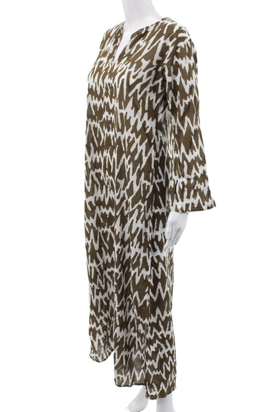 Virginia Witbeck Women Brown Cotton V-Neck Long Sleeve Maxi Dress Size M