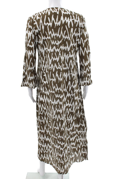 Virginia Witbeck Women Brown Cotton V-Neck Long Sleeve Maxi Dress Size M