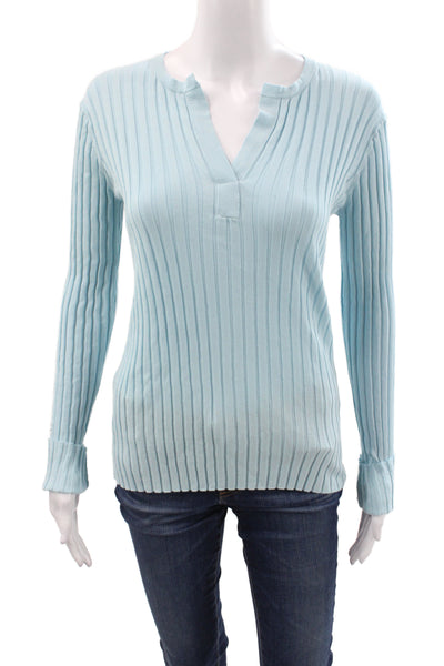 Allude Women V-Neck Striped Pullover Sweater Blue Long Sleeve Size XS