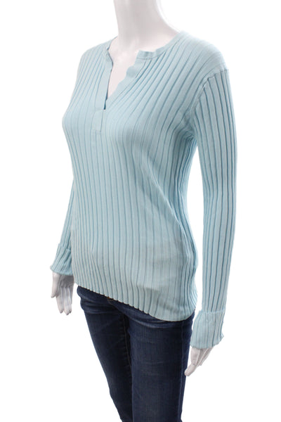 Allude Women V-Neck Striped Pullover Sweater Blue Long Sleeve Size XS