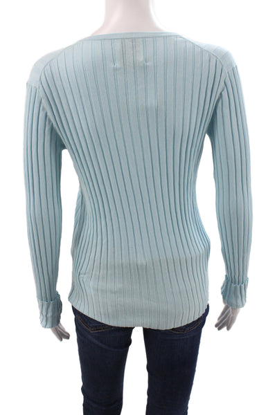 Allude Women V-Neck Striped Pullover Sweater Blue Long Sleeve Size XS