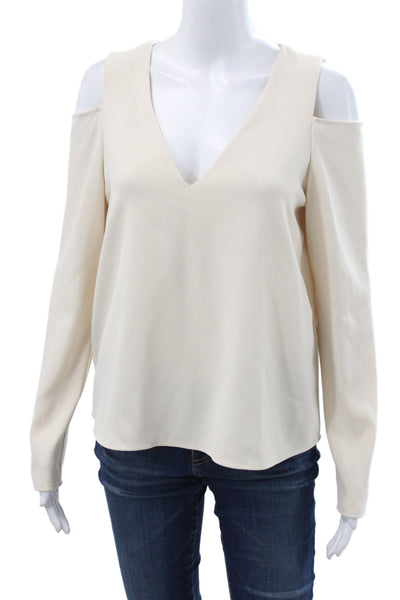 Cooper & Ella Women Beige V-Neck Long Sleeve Pullover Basic Blouse Size S