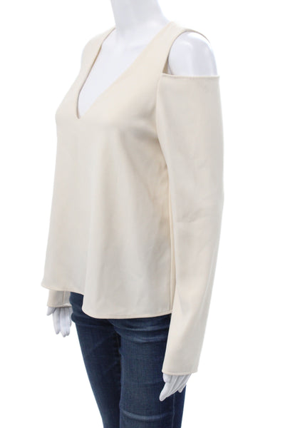 Cooper & Ella Women Beige V-Neck Long Sleeve Pullover Basic Blouse Size S
