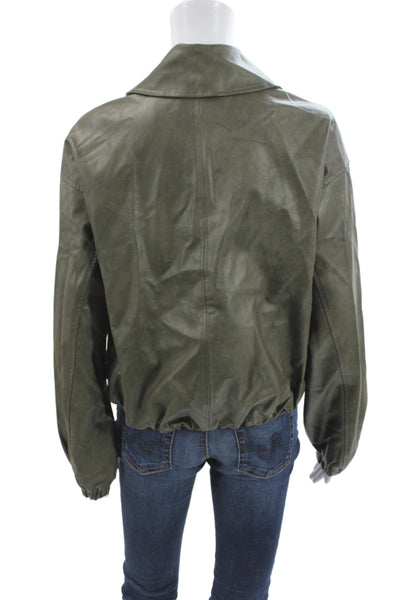 Elan Womens Bomber Jacket Green Polyurethane Zip Fall Casual Size XS