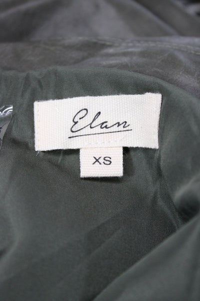 Elan Womens Bomber Jacket Green Polyurethane Zip Fall Casual Size XS