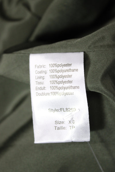Elan Womens Bomber Jacket Green Polyurethane Zip Fall Casual Size XS