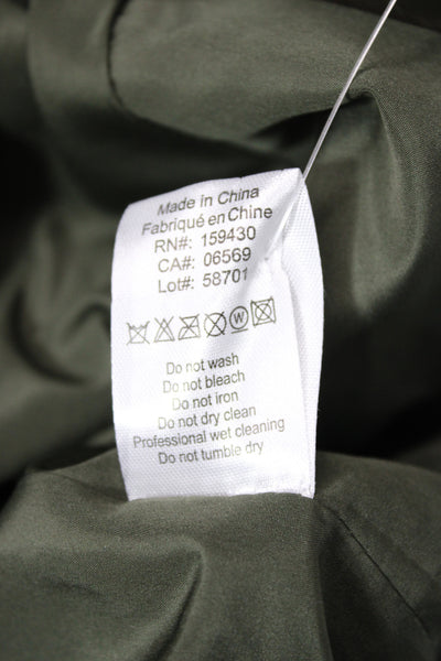 Elan Womens Bomber Jacket Green Polyurethane Zip Fall Casual Size XS