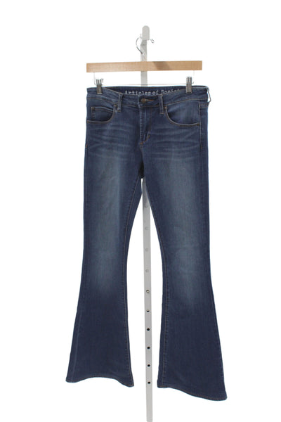 Articles of Society Womens Flared Jeans Blue Button Mid Rise Cotton Size 27
