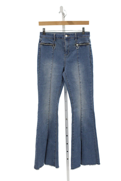Tractr Women Flared Jeans Blue Cotton High Rise Button 29 Inseam Size 28