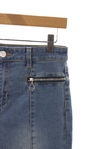 Tractr Women Flared Jeans Blue Cotton High Rise Button 29 Inseam Size 28