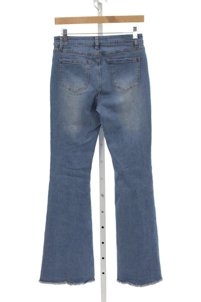 Tractr Women Flared Jeans Blue Cotton High Rise Button 29 Inseam Size 28