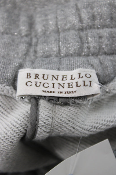 Brunello Cucinelli Womens Glitter Print Elastic Jogger Sweatpants Silver Size 10