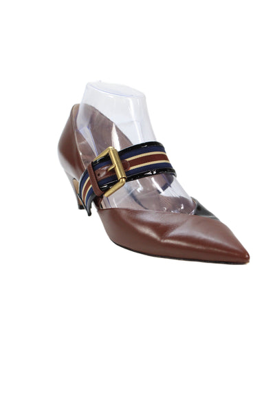 Rodo Womens Leather Colorblock Buckled Strap Heels Brown Size 8