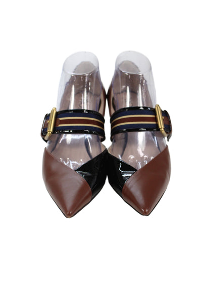 Rodo Womens Leather Colorblock Buckled Strap Heels Brown Size 8